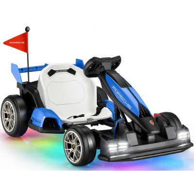 Go Kart Elettrico Porsche per Bambini 24V con Sedile Regolabile 6-12 Anni Luci LED 2 Velocità Modalità Drift