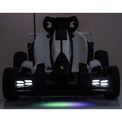 Go Kart Elettrico Porsche per Bambini 24V Ruote in Gomma Eva Nylon Sedile Regolabile 6-12 Anni Luci LED 2 Velocità Drift