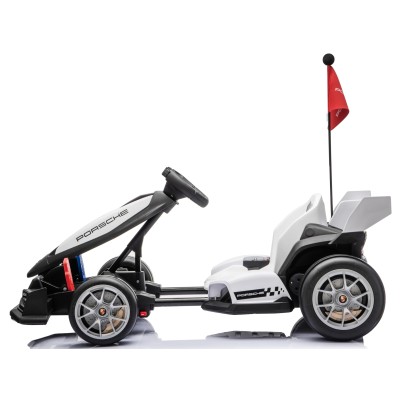 Go Kart Elettrico Porsche per Bambini 24V Ruote in Gomma Eva Nylon Sedile Regolabile 6-12 Anni Luci LED 2 Velocità Drift