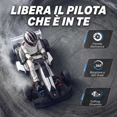 Go Kart Elettrico Porsche per Bambini 24V Ruote in Gomma Eva Nylon Sedile Regolabile 6-12 Anni Luci LED 2 Velocità Drift