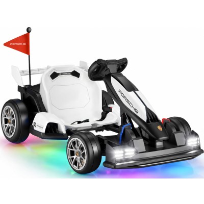 Go Kart Elettrico Porsche per Bambini 24V con Sedile Regolabile 6-12 Anni Luci LED 2 Velocità Modalità Drift