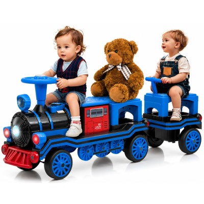 Trenino Elettrico 12V per Bambini 2 Posti Treno con Vagone Posteriore Extra USB Luci LED 2 Velocità Sistema Antiribaltamento