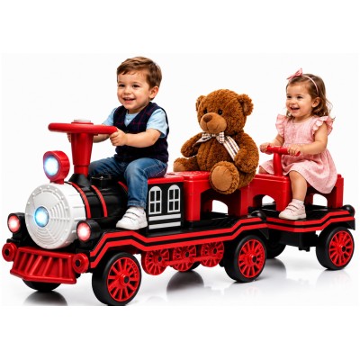 Trenino Elettrico 12V per Bambini 2 Posti Treno con Vagone Posteriore Extra USB Luci LED 2 Velocità Sistema Antiribaltamento
