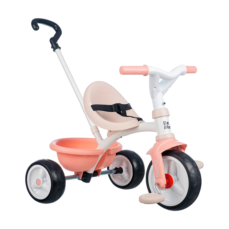 Smoby 7600740339 Triciclo Be Move rosa con asta sedile con cintura telaio in metallo ruota libera e pedali