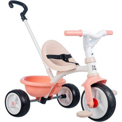 Smoby 7600740339 Triciclo Be Move rosa con asta sedile con cintura telaio in metallo ruota libera e pedali