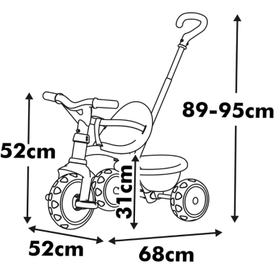 Smoby 7600740339 Triciclo Be Move rosa con asta sedile con cintura telaio in metallo ruota libera e pedali