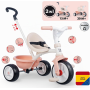 Smoby 7600740339 Triciclo Be Move rosa con asta sedile con cintura telaio in metallo ruota libera e pedali