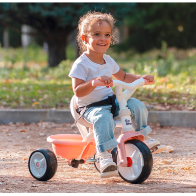 Smoby 7600740339 Triciclo Be Move rosa con asta sedile con cintura telaio in metallo ruota libera e pedali