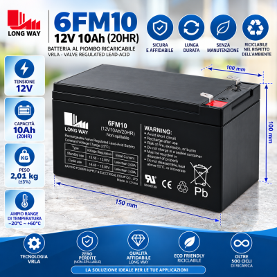 Mondial Toys Batteria al piombo ricaricabile alta capacita' da 12V 10Ah per veicoli elettrici per bambini