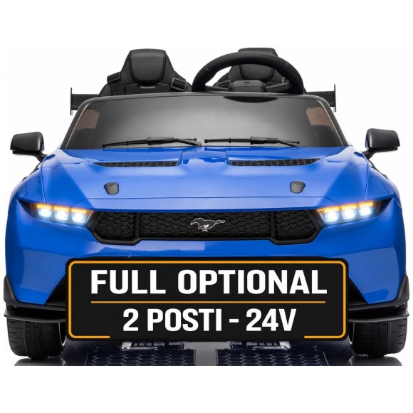 Ford Mustang GT 24V Auto Elettrica per Bambini 2 Posti con Telecomando Due Cinture a 3 Punti Luci LED Full Optional