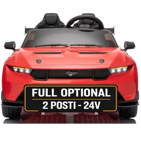 Ford Mustang GT 24V Auto Elettrica per Bambini 2 Posti con Telecomando Due Cinture a 3 Punti Luci LED Full Optional