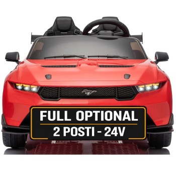 Ford Mustang GT 24V Auto Elettrica per Bambini 2 Posti con Telecomando Due Cinture a 3 Punti Luci LED Full Optional