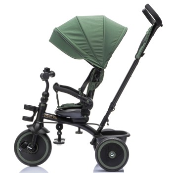 Triciclo per Bambini Evolutivo da 12 mesi a 5 anni Reclinabile 4 in 1 fino a 25 kg Sedile Girevole con Ruote in Gomma Eva