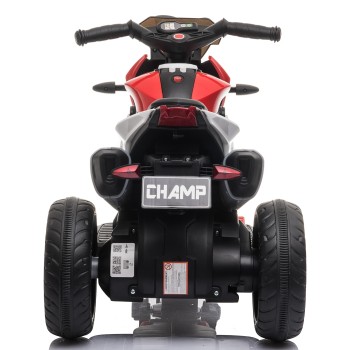 Moto Elettrica per Bambini 6V Trimoto Champ con 3 Ruote Fari LED Luci e Suoni Motocicletta Elettrica per Bambini