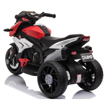 Moto Elettrica per Bambini 6V Trimoto Champ con 3 Ruote Fari LED Luci e Suoni Motocicletta Elettrica per Bambini