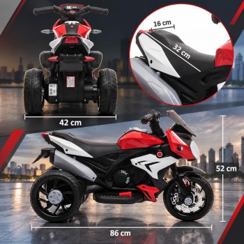 Moto Elettrica per Bambini 6V Trimoto Champ con 3 Ruote Fari LED Luci e Suoni Motocicletta Elettrica per Bambini