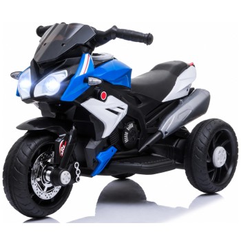 Moto Elettrica per Bambini 6V Trimoto Champ con 3 Ruote Fari LED Luci e Suoni Motocicletta Elettrica per Bambini