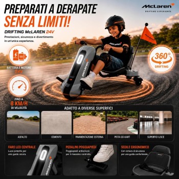 Macchina Drift Car Elettrico McLaren 24V Moto per Bambini Go Kart con Drift 360° Bluetooth