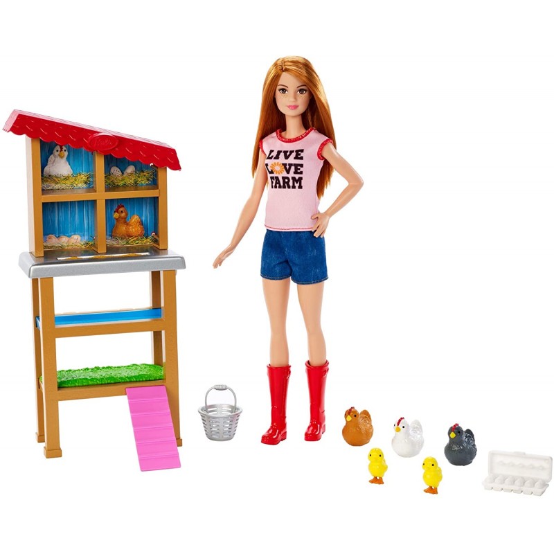 Barbie Carriere Fattoria dei Polli Playset con Bambola Galline