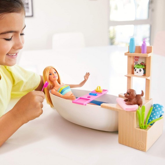 Vasca Da Bagno Per Bambini.Barbie Playset Bambola Con Vasca Da Bagno E Accessori Giocattolo Per Bambini 3 Anni Multicolore Gjn32